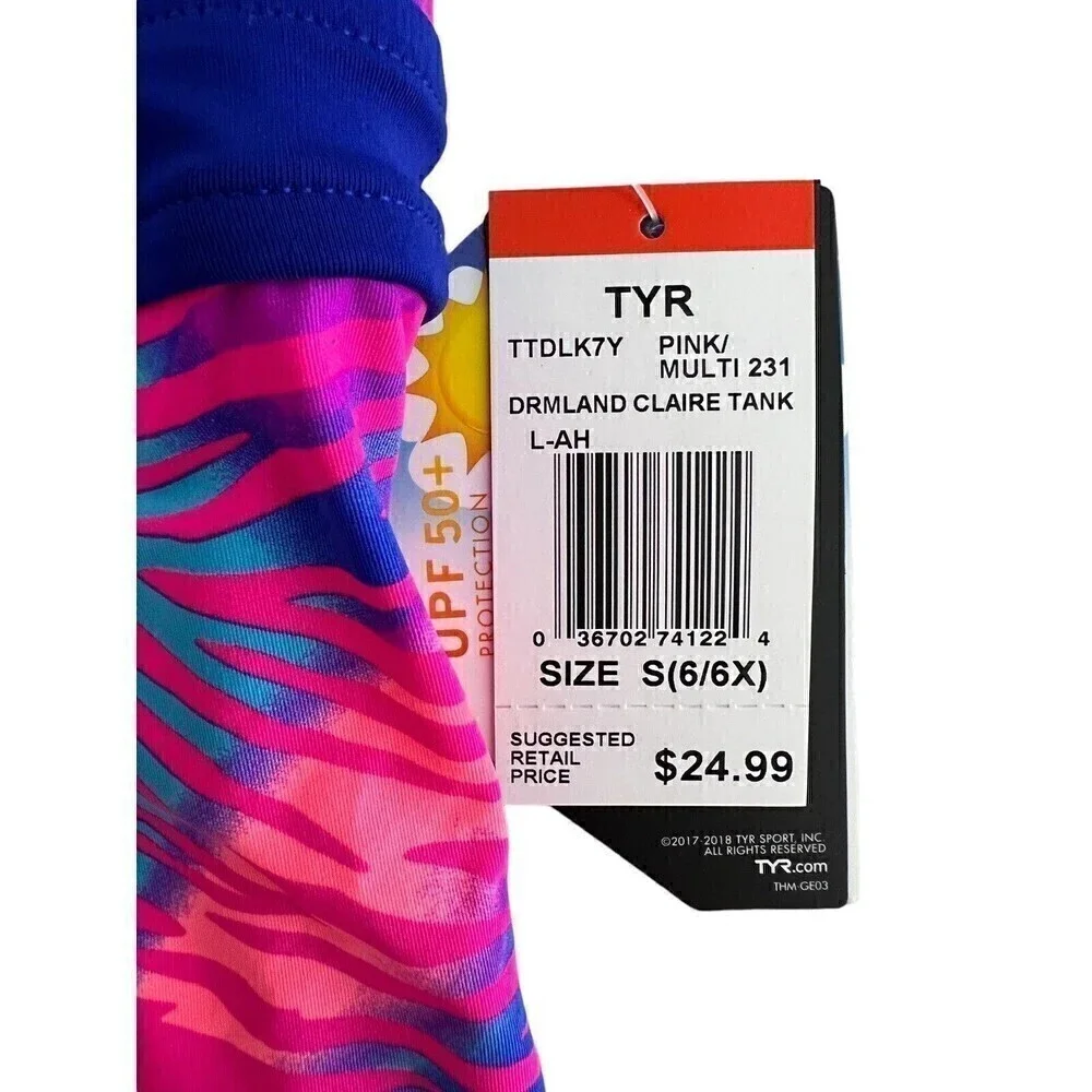 NWT TYR Pink Multicolor Claire Swimsuit Crisscross Tank Top Size Small (6/6X)